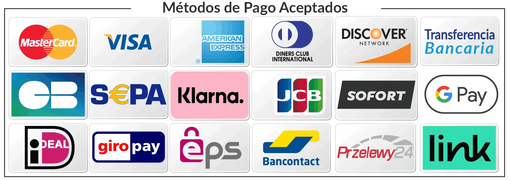 Pago en linea Visa, Mastercard, transferencia bancaria, tarjeta